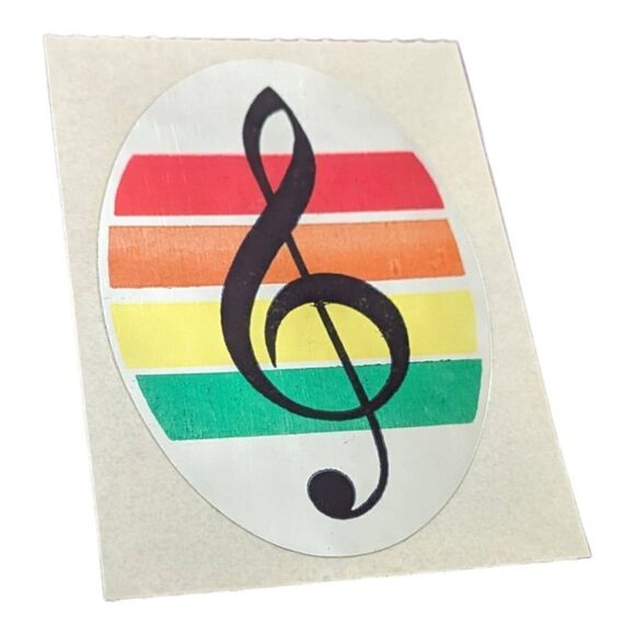 Sandylion Rainbow Music Note Foil Mylar Sticker Vintage 80s Treble Clef‎ - Picture 1 of 2